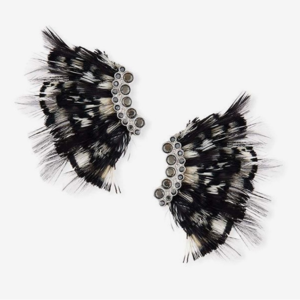 Mignonne Gavigan Feather Luxe Mini Madeline Earrings Black & White